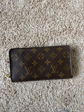 Authentic Louis Vuitton Monogram Canvas Zip-Around Wallet - Brown with Gold